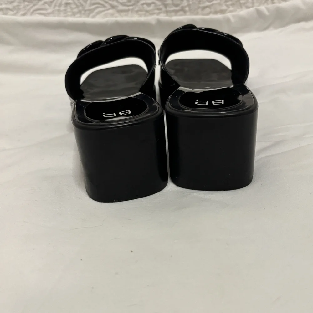 BP. Black chunky slides heels with plastic chain size 8 square toe open toe - Picture 4 of 7